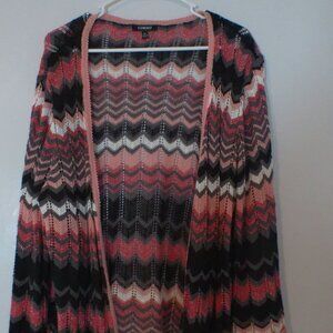 Elementz Women’s XL Chevron Knit Open Front Cardigan Multicolor Lightweight Laye